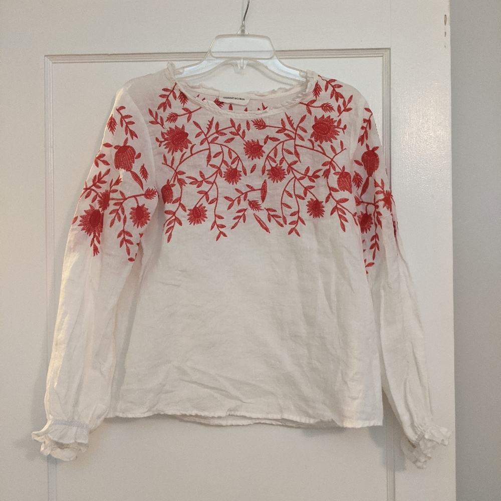 Hemp/cotton embroidered blouse